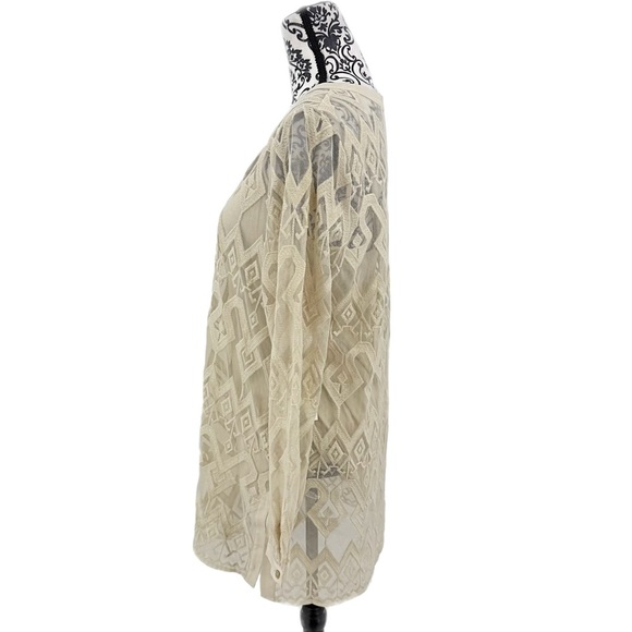 NWT Sigrid Olsen Signature Beige Sheer Tunic Long Sleeve Boho Resort Blouse, L - Picture 10 of 14